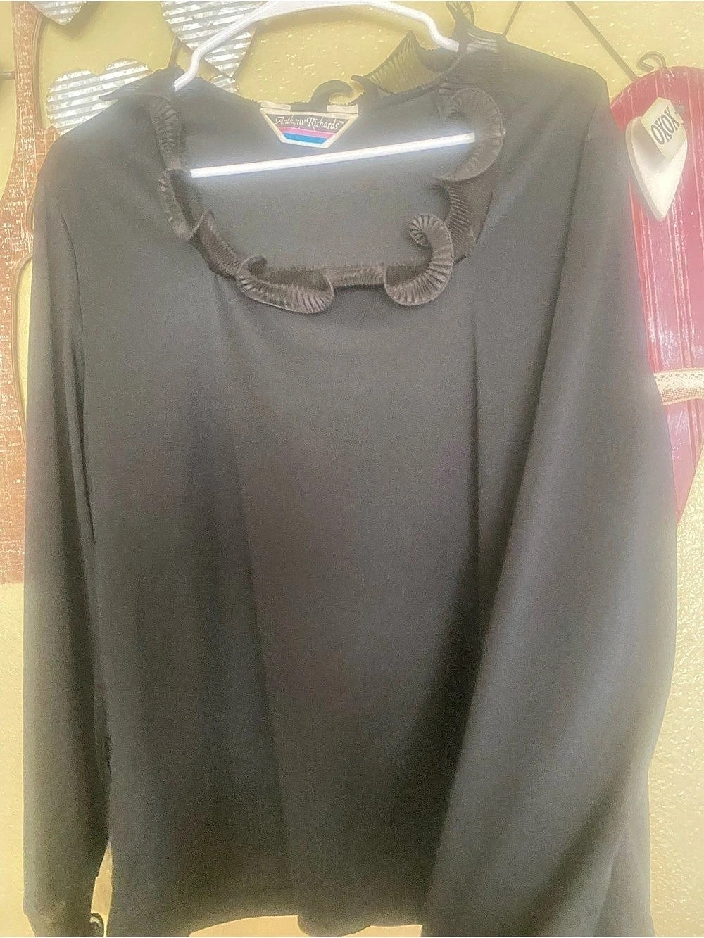 Vintage Anthony Richards Black Long Sleeve Blouse Like New semi sheer
